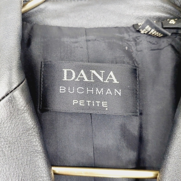 Dana Buchman Petite Black Grey Leather Collar Wool Blazer Jacket P5063 - Picture 4 of 8